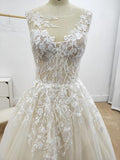 A-line Floral Applique Beach Wedding Dresses Backless Wedding Gown WD467 - Pgmdress