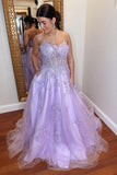 A-Line Lavender Tulle Applique Lace Up Back Prom Evening Dress PSK429 - Pgmdress