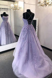 A-line Round Neck Tulle Lace Prom Dresses Formal Dresses  PSK032