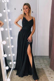A-Line Spaghetti Straps Long Gray Prom Party Dress with Lace Sequins PSK029 - Pgmdress