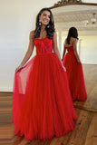 A-Line Sweetheart Neck Red Lace Long Prom Dress Formal Dress PSK395 - Pgmdress