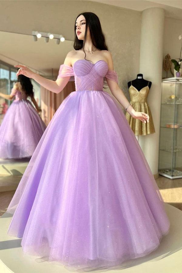 Sweetheart Long A-line Tulle Purple Prom Dresses Sweetheart Long A-line Tulle Purple Prom Dresses