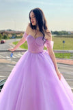 A-Line Sweetheart Neck Tulle Purple Long Prom Dress Formal Dresses PSK364 - Pgmdress
