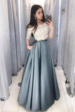 A-line Two Piece Off the Shoulder Half Sleeves Prom Dress With Lace Top  PG969