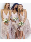 A-Line V-Neck Pearl Pink Lace Bridesmaid/Prom/Homecoming Dress BD053 - Pgmdress