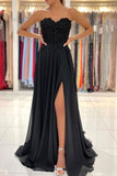 A-line Black Sweetheart Chiffon Lace Long Prom Dress Formal Dress PSK260 - Pgmdress