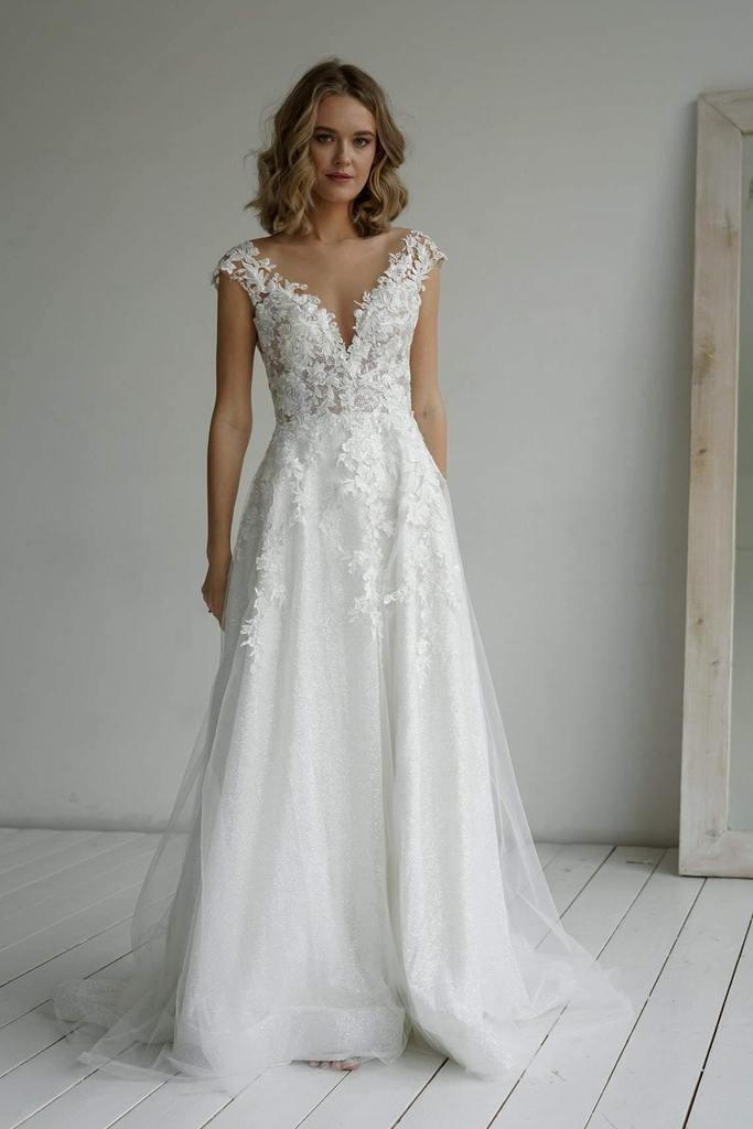 A-line Elegant Glitter fabric Sweetheart Wedding Dress With Appliques WD570 - Pgmdress