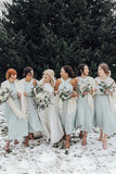 A-line Halter Pleated Chiffon Sleeveless Tea Length Bridesmaid Dresses BD085 - Pgmdress