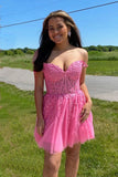 A-line Hot Pink Lace Appliques Party Dress Homecoming Dress PD460