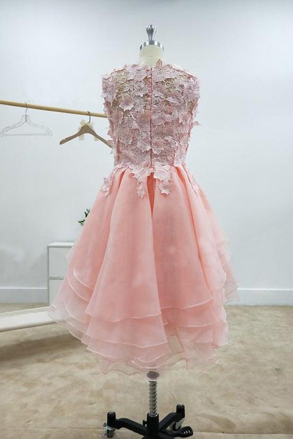 Elegant Dusty Pink Lace Applique Tulle A Line Short Homecoming Dress, –  AlineBridal