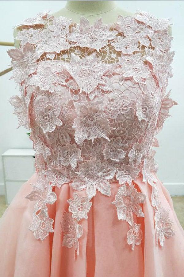 Elegant Dusty Pink Lace Applique Tulle A Line Short Homecoming Dress, –  AlineBridal