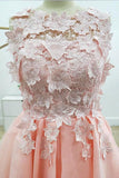 A-line Lace Bateau Neckline Pink Homecoming Dresses With Appliques PD429 - Pgmdress