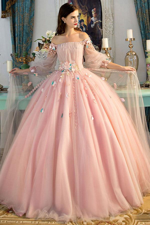 A-line Pink Off The Shoulder Long Prom Dress Sweet Evening Dress PSK286 - Pgmdress