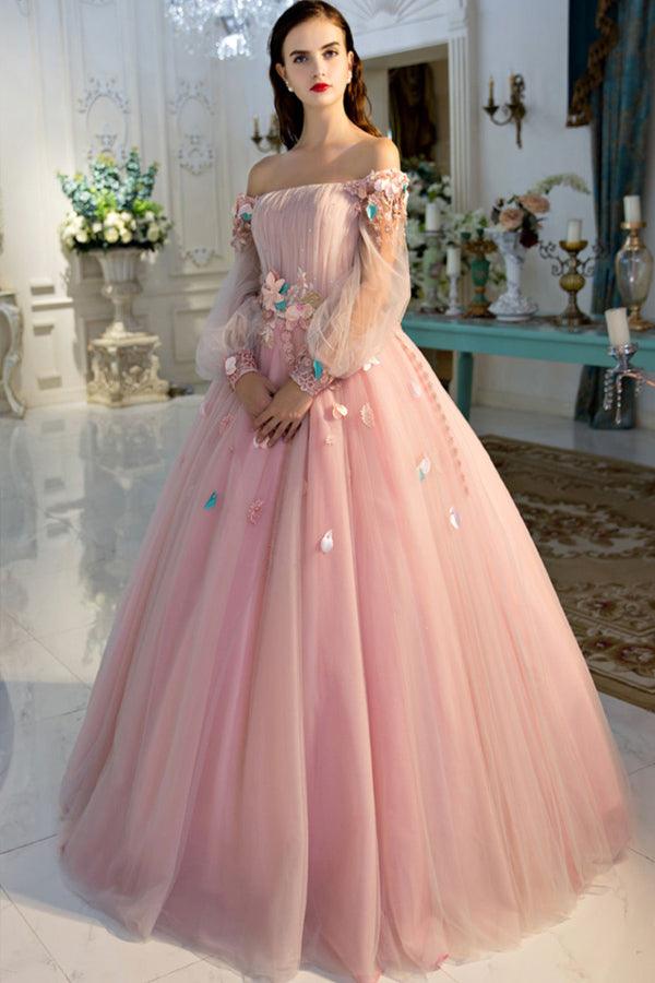 A-line Pink Off The Shoulder Long Prom Dress Sweet Evening Dress PSK286 - Pgmdress