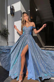 A-line Prom Dresses With Slit Sparkly Sweetheart Evening Gowns PSK306 - Pgmdress