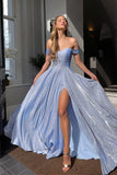 A-line Prom Dresses With Slit Sparkly Sweetheart Evening Gowns PSK306