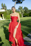 A-line Red Sweetheart Off The Shoulder Split Prom Formal Dresses PSK339