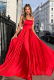 A-line Satin Scoop Neck Long Prom Dress Straps Formal Dress PSK356