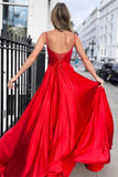 A-line Satin Scoop Neck Long Prom Dress Straps Formal Dress PSK356 - Pgmdress