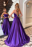 A-line Satin Scoop Neck Long Prom Dress Straps Formal Dress PSK356 - Pgmdress