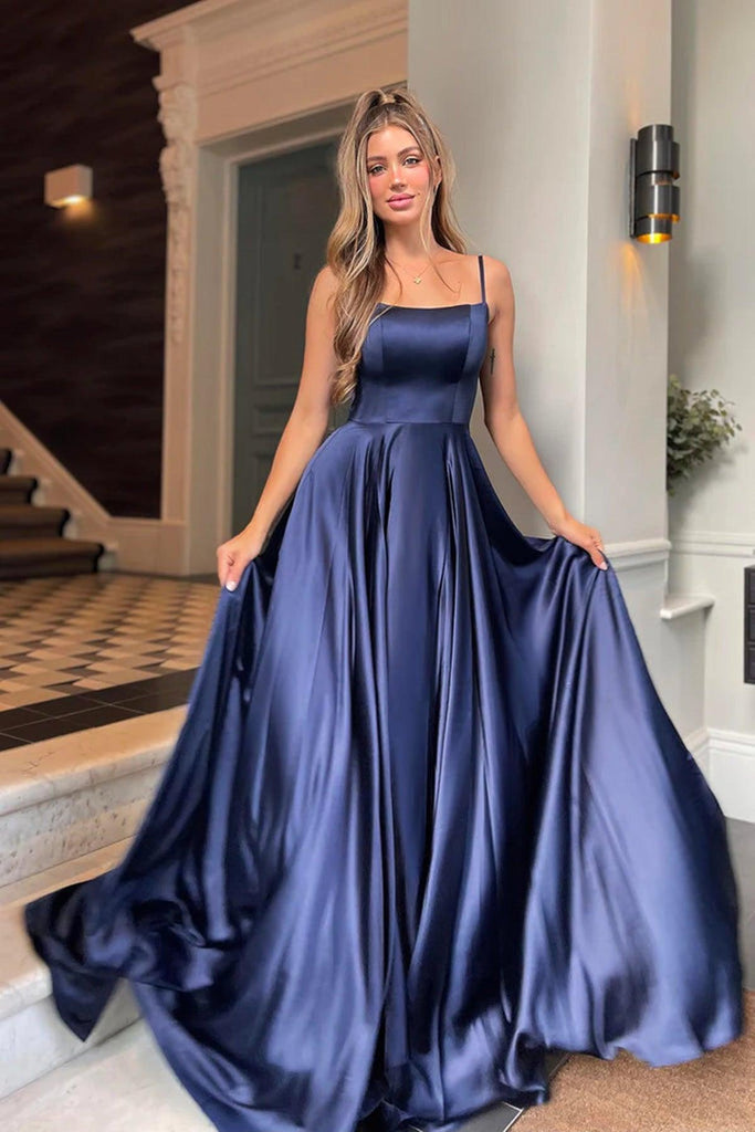 A-line Satin Scoop Neck Long Prom Dress Straps Formal Dress PSK356 - Pgmdress