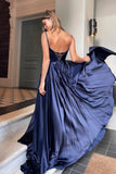A-line Satin Scoop Neck Long Prom Dress Straps Formal Dress PSK356 - Pgmdress