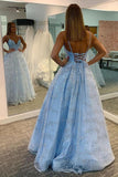 A-line Sparkly V-neck Spaghetti Straps Prom Dresses Formal Dresses PSK263 - Pgmdress