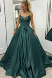 A-line Straps Simple Prom Dress Satin Formal Dress WIth Pockets  PSK261