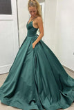 A-line Straps Simple Prom Dress Satin Formal Dress WIth Pockets PSK261 - Pgmdress