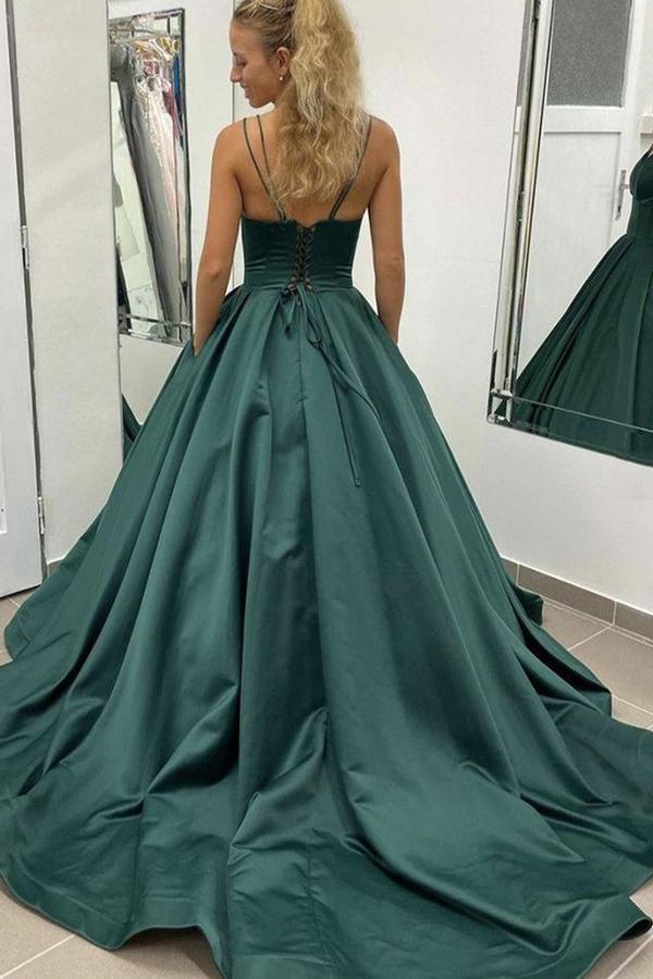 A-line Straps Simple Prom Dress Satin Formal Dress WIth Pockets PSK261 - Pgmdress