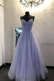 A-line Straps V Neckline Lilac Tulle Sparkly Prom Dress Formal Dress PSK250 - Pgmdress