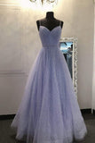 A-Linien-Träger, V-Ausschnitt, lilafarbener Tüll, glitzerndes Ballkleid, formelles Kleid PSK250