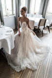 A-Linie-Hochzeitskleid mit 3D-Blumen-Schatz und Perlenstickerei WD585