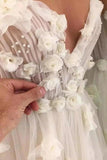 A-line Sweetheart 3D Flowers Wedding Dress Bridal Gown With Beading WD585 - Pgmdress