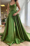 A-ligne chérie vert fendu robe de bal robe de soirée avec poches PSK251