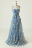 A-line Sweetheart Grey Blue Embroidery Long Prom Formal Dress PSK330 - Pgmdress