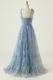 A-line Sweetheart Grey Blue Embroidery Long Prom Formal Dress PSK330 - Pgmdress