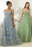 A-line Sweetheart Grey Blue Embroidery Long Prom Formal Dress PSK330 - Pgmdress