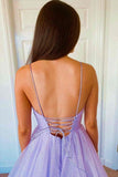 A-line V Neck Princess Lavender Tiered Tulle Sparkly Prom Dress PSK270 - Pgmdress