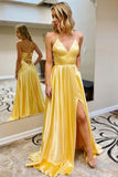 A-line V Neck Straps High Split Long Prom Dress With Pockets PSK239 - Pgmdress