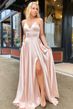 A-line V Neck Straps High Split Long Prom Dress With Pockets PSK239 - Pgmdress