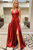 A-line V Neck  Straps High Split Long Prom Dress With Pockets PSK239