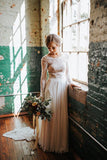 A Line Boho Lace Long Sleeves Open Back Rustic Wedding Dresses WD580