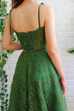 A Line Dark Green Lace Prom Dresses Spaghetti Straps Neck Formal Dress PSK252 - Pgmdress