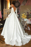A Line Elegant Long Sleeves V Neck Beach Wedding Dress Bridal Gown WD551 - Pgmdress