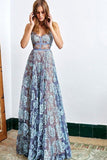 A Line Floor Length V Neck Spaghetti Sleeveless Lace Prom Dress PSK087 - Pgmdress