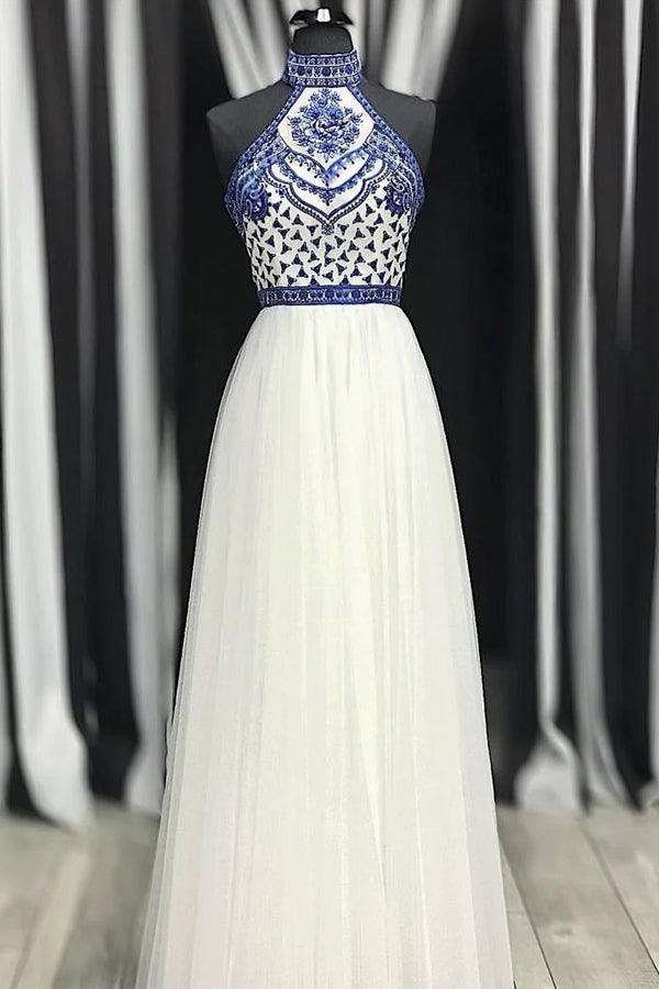 A Line Off White Halter Prom Dresses Cheap Long Formal Party Dress PG970 - Pgmdress