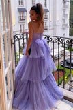 A Line Purple Tulle Long Prom Dresses Layered Evening Formal Dresses PSK361 - Pgmdress