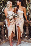 Asymmetrical One Shoulder Satin White Bridesmaid Dress BD097 - Pgmdress