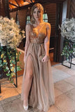 Backless Long A Line Brown Beaded Sweetheart Tulle Prom Dresses PSK344 - Pgmdress